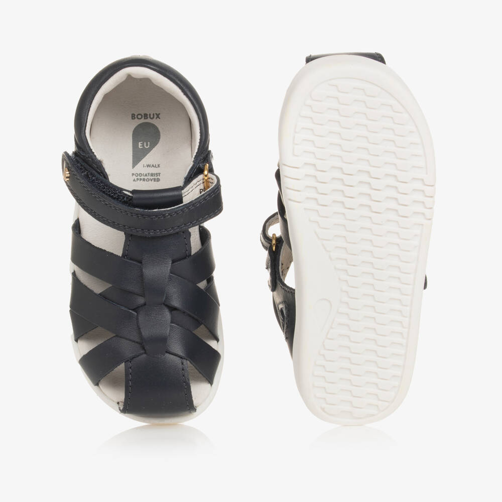Bobux IWalk-Navy Blue Leather Velcro Strappy Sandals | Childrensalon