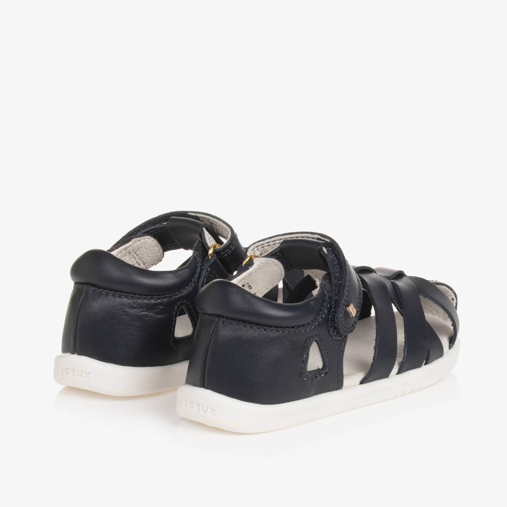 Bobux IWalk-Navy Blue Leather Velcro Strappy Sandals | Childrensalon