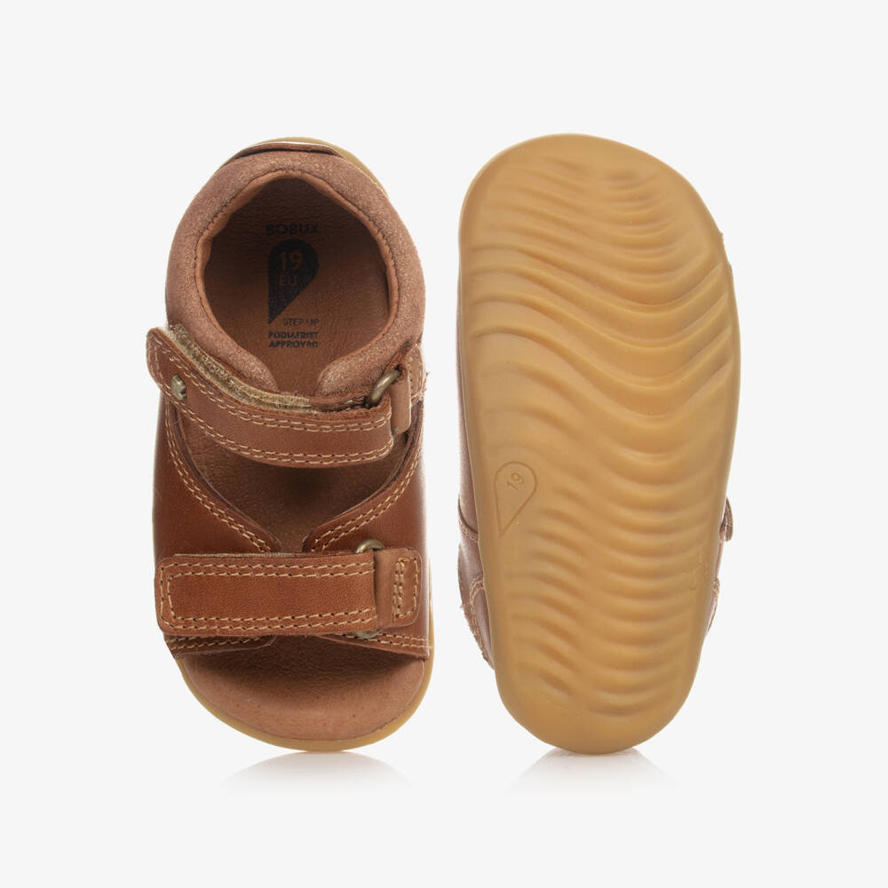 Bobux Step Up-Tan Brown Leather Baby Sandals | Childrensalon