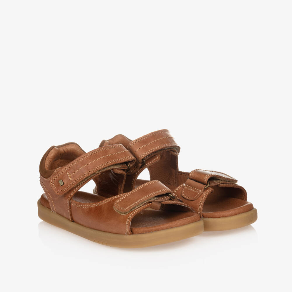 Bobux Kid +-Tan Brown Velcro Leather Sandals | Childrensalon