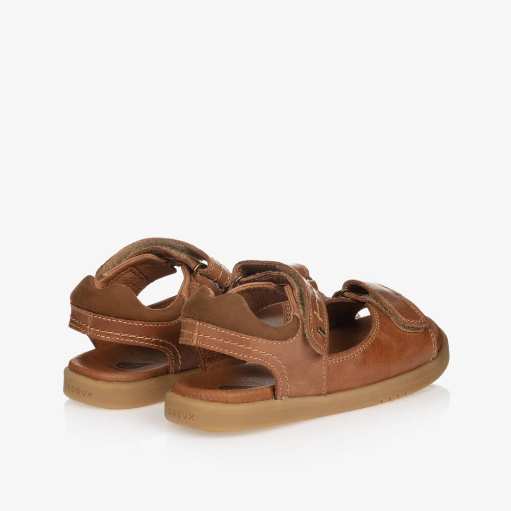 Bobux Kid +-Tan Brown Velcro Leather Sandals | Childrensalon