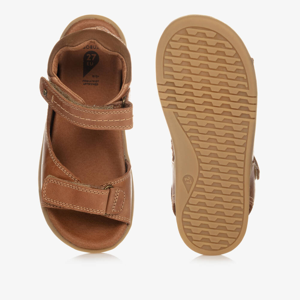 Bobux Kid +-Tan Brown Velcro Leather Sandals | Childrensalon