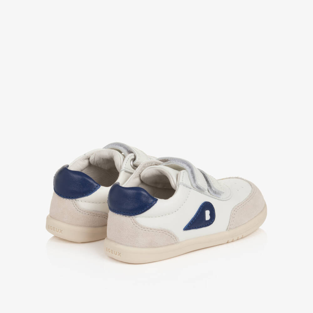 Bobux IWalk-White & Blue Leather Velcro Trainers | Childrensalon