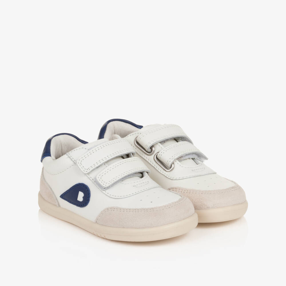 Bobux IWalk-White & Blue Leather Velcro Trainers | Childrensalon