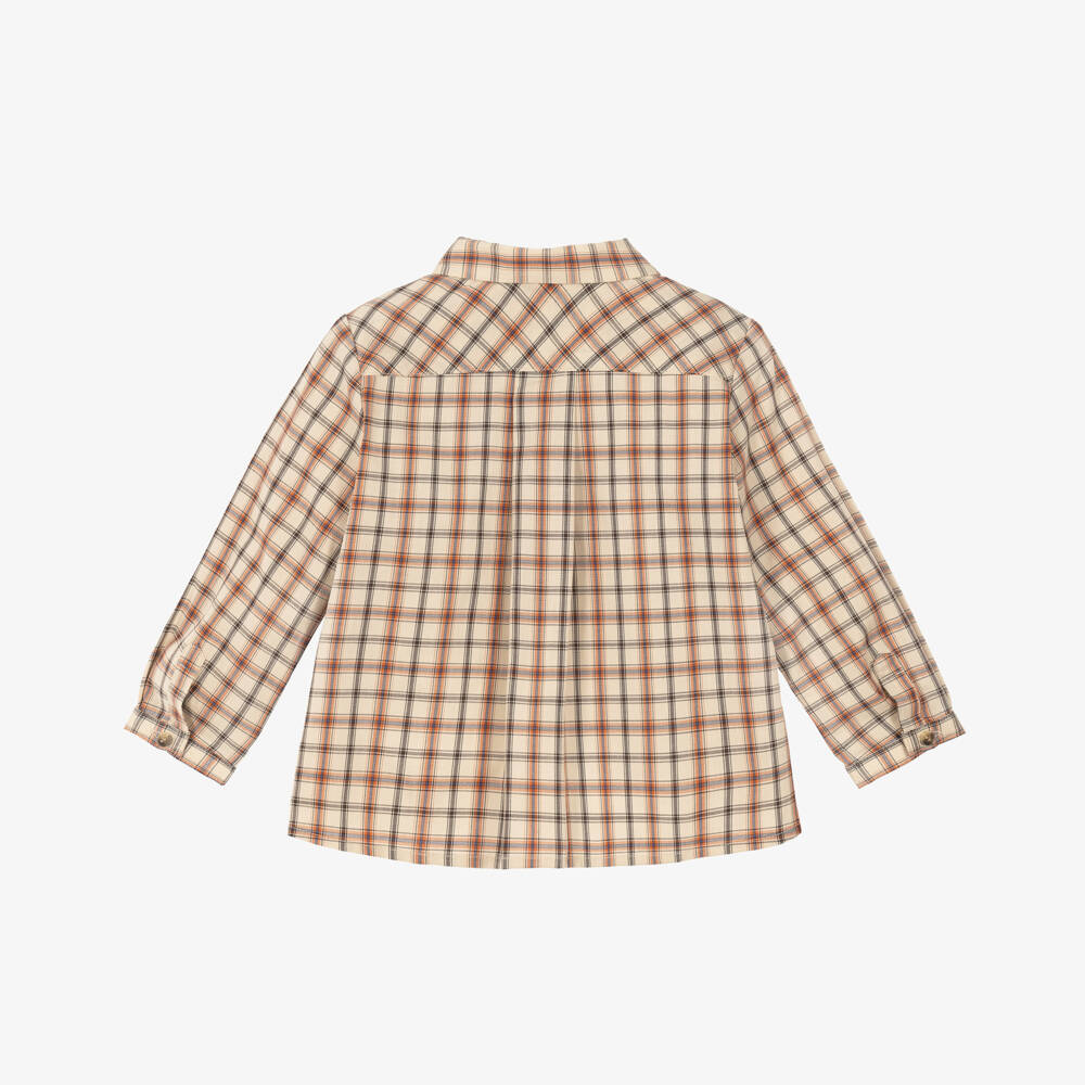 Bonpoint-Baby Boys Beige Cotton Poplin Check Shirt | Childrensalon