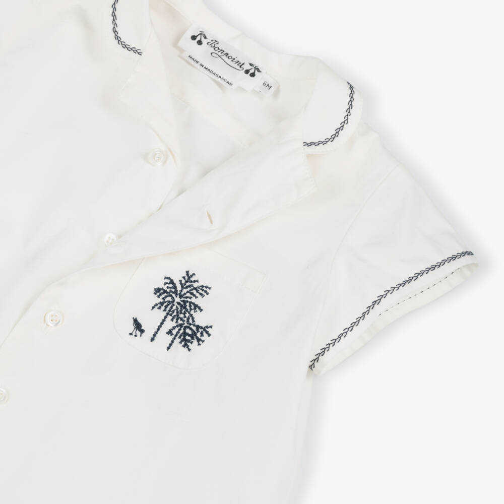 Bonpoint-Baby Boys Embroidered White Cotton Shirt | Childrensalon