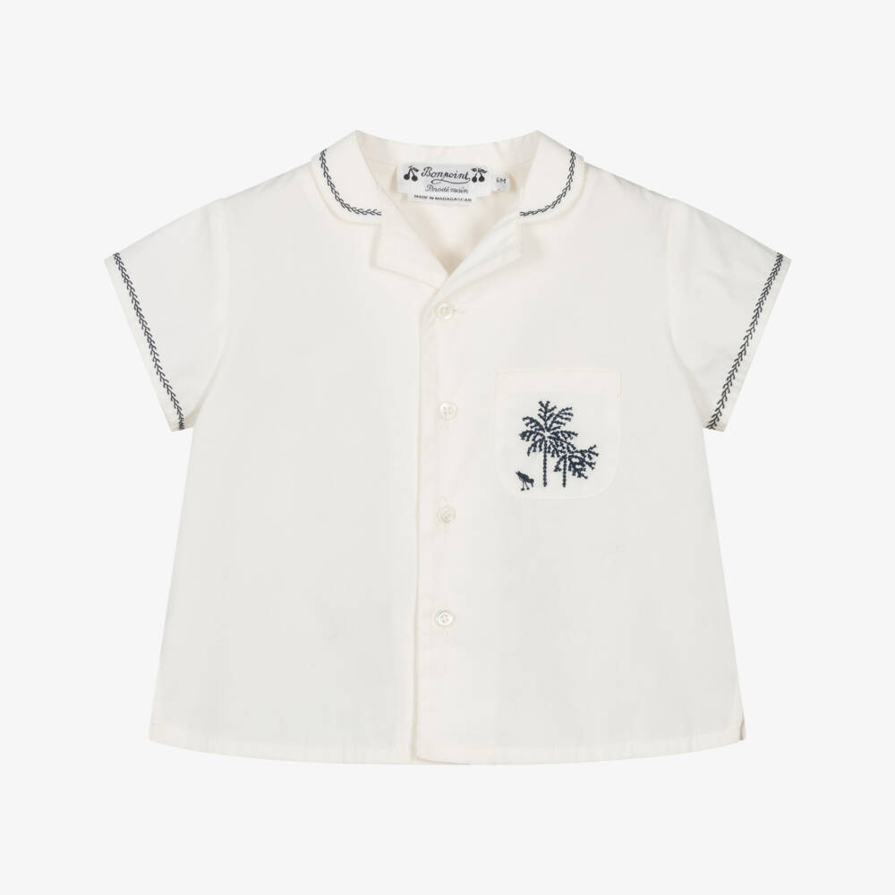 Bonpoint-Baby Boys Embroidered White Cotton Shirt | Childrensalon