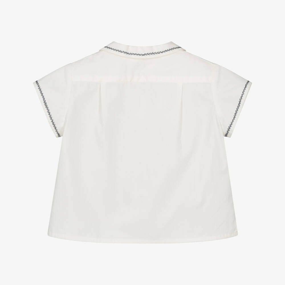 Bonpoint-Baby Boys Embroidered White Organic Cotton Shirt | Childrensalon