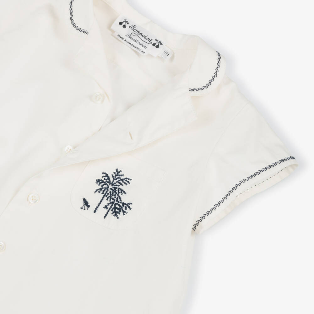 Bonpoint-Baby Boys Embroidered White Organic Cotton Shirt | Childrensalon