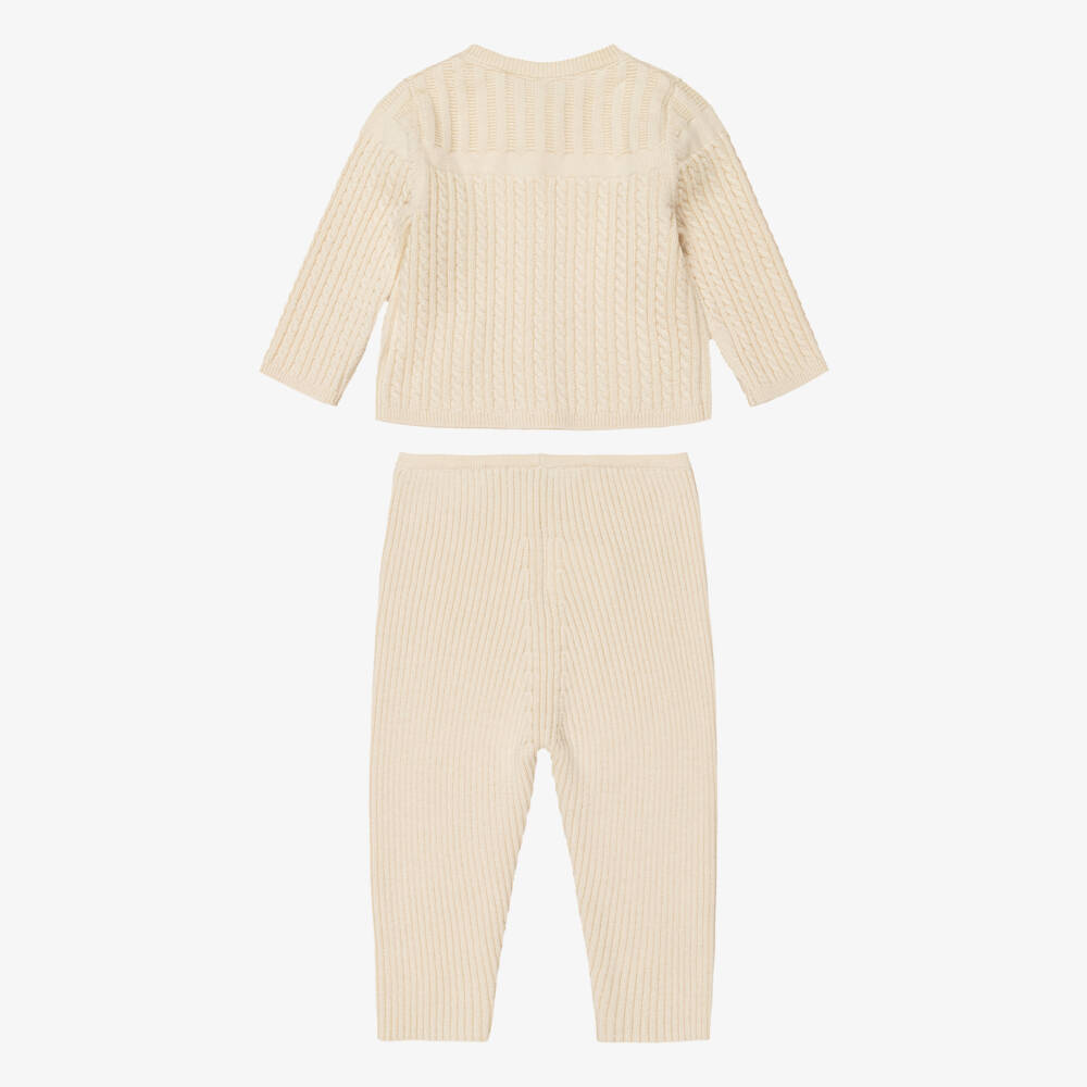 Bonpoint-Baby Girls Beige Cable Knit Cardigan & Trouser Set | Childrensalon