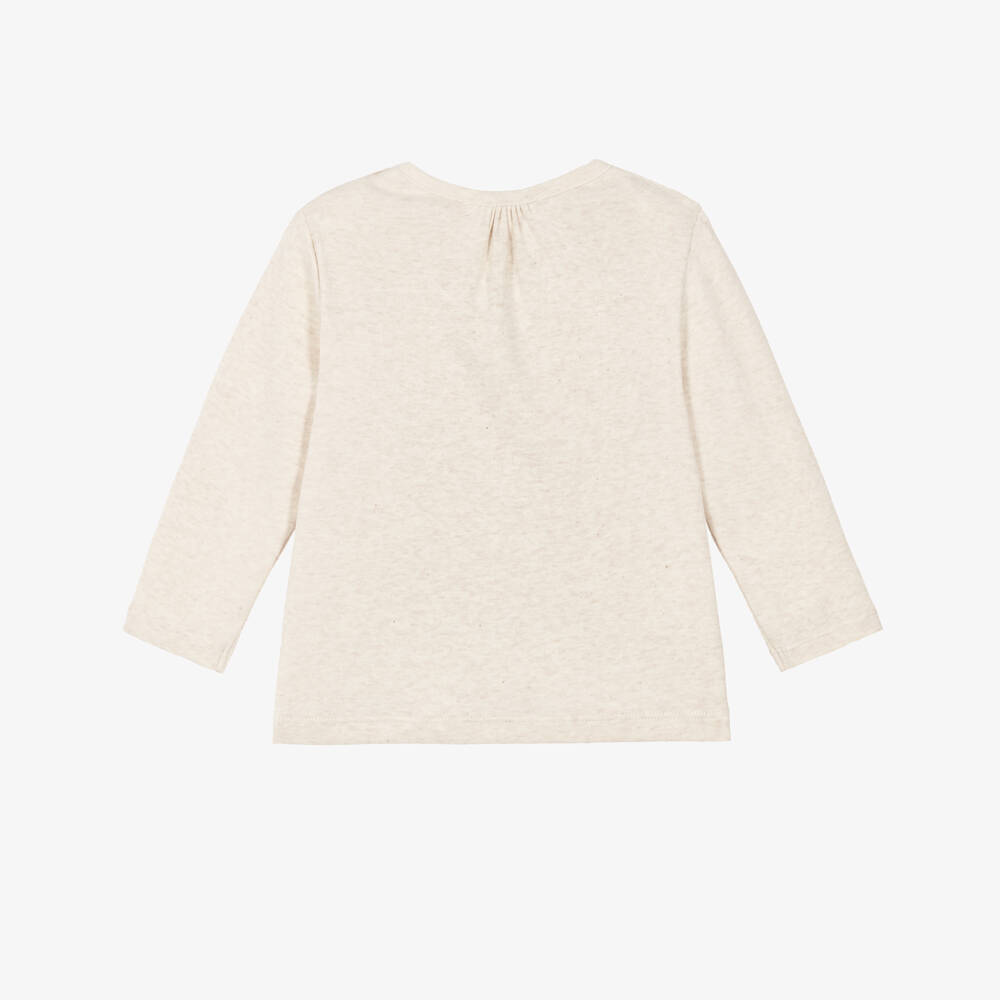 Bonpoint-Baby Girls Beige Cotton Wildflower Long Sleeve Top | Childrensalon
