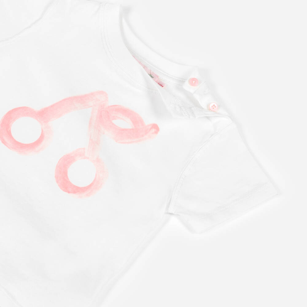 Bonpoint-Футболка кремовая с логотипом вишен для малышек | Childrensalon