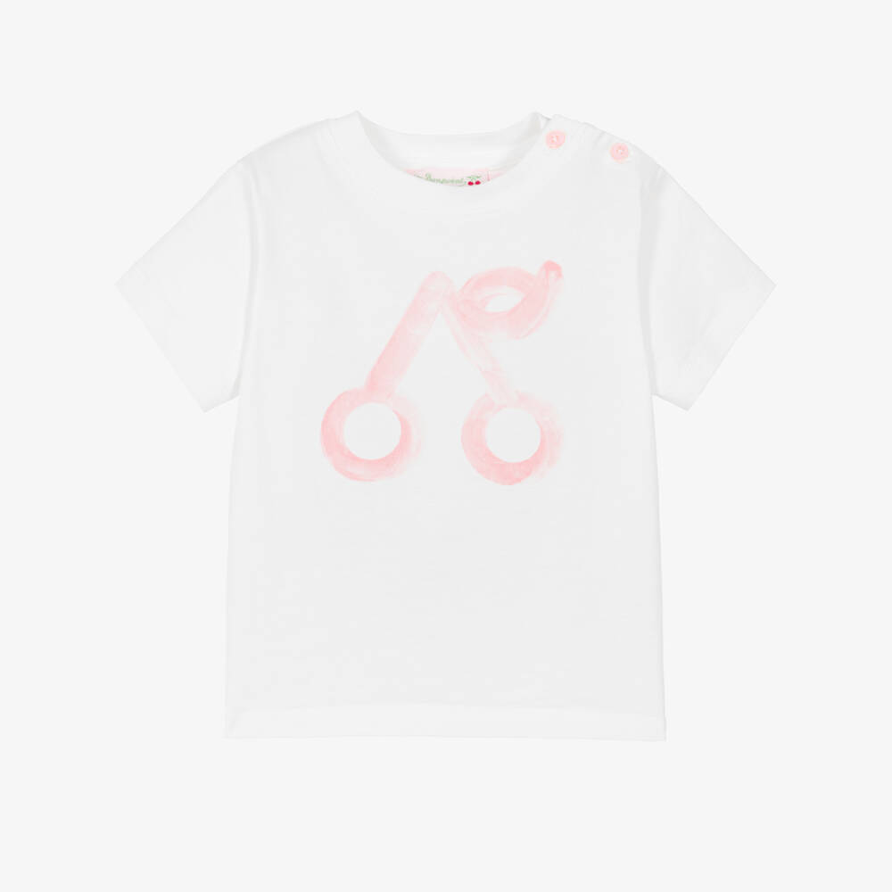 Bonpoint-Baby Girls Ivory Cotton Cherry Logo T-Shirt | Childrensalon