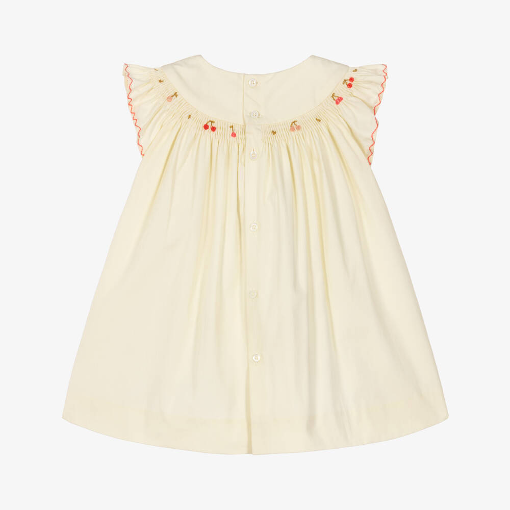 Bonpoint-Baby Girls Ivory Cotton Smocked Dress | Childrensalon