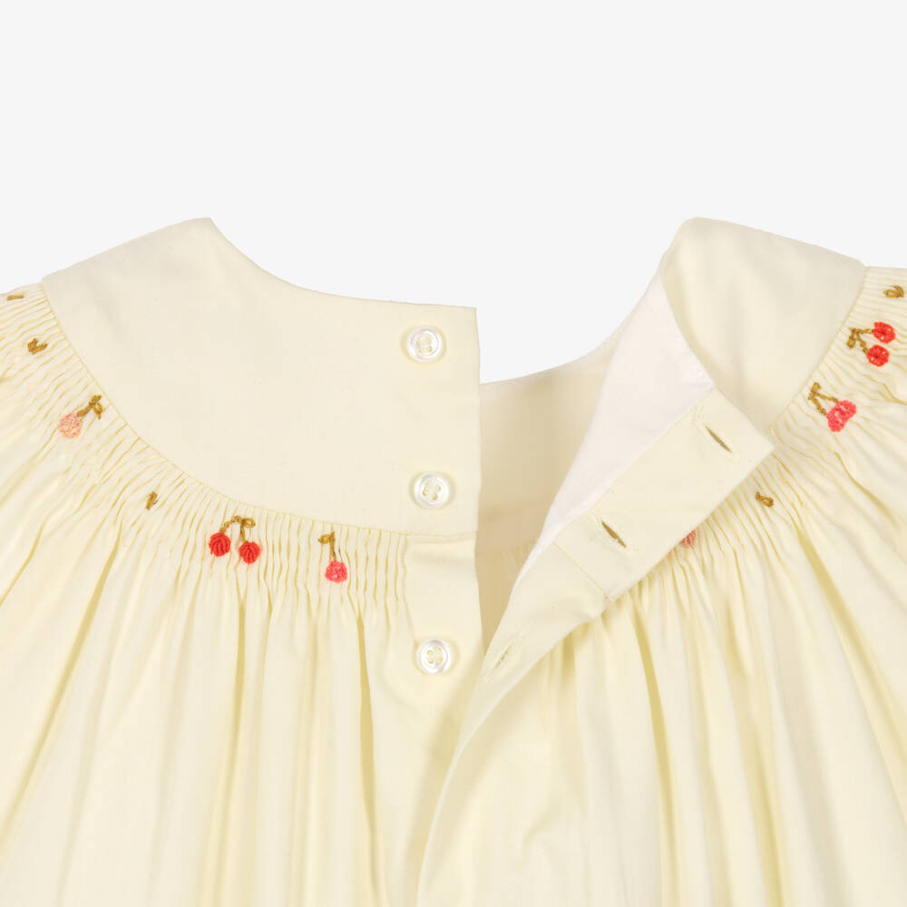 Bonpoint-Baby Girls Ivory Cotton Smocked Dress | Childrensalon