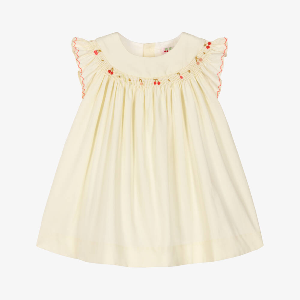 Bonpoint-Baby Girls Ivory Cotton Smocked Dress  | Childrensalon