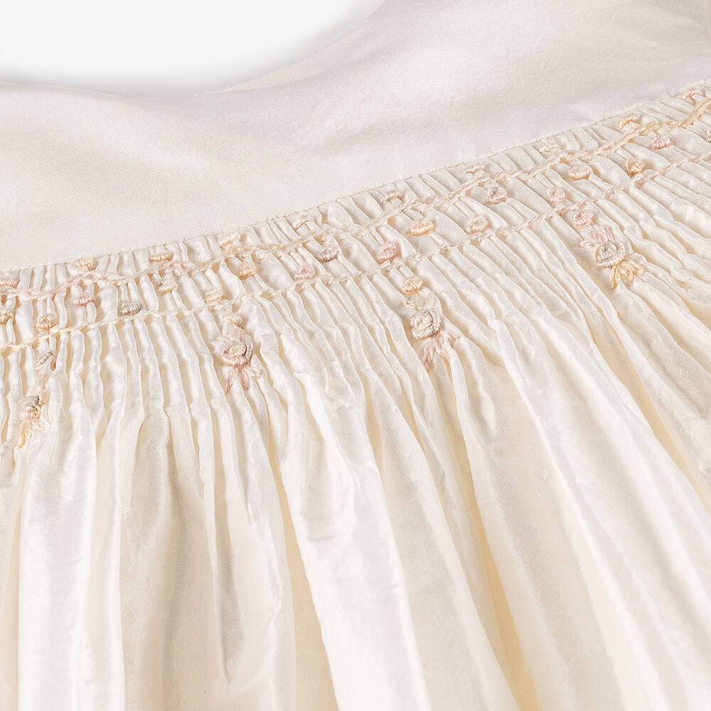 Bonpoint-فستان أطفال بناتي مطرز سموكينغ لون عاجي | Childrensalon