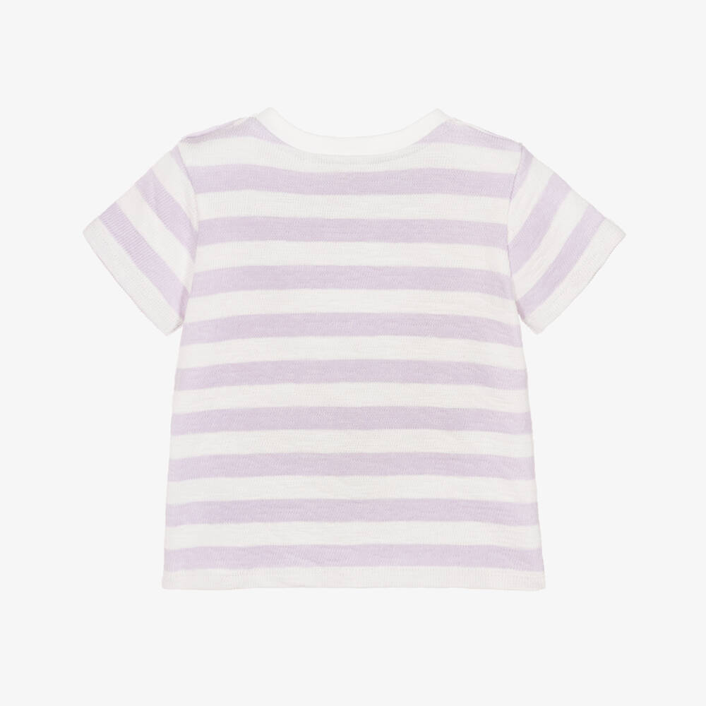 Bonpoint-Baby Girls Lilac & Ivory Stripe Cotton T-Shirt | Childrensalon