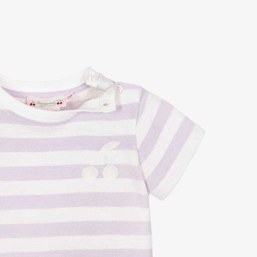 Bonpoint-Baby Girls Lilac & Ivory Stripe Cotton T-Shirt | Childrensalon