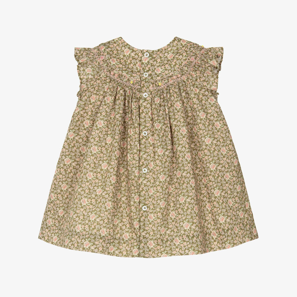 Bonpoint-Baby Girls Moss Green Liberty Floral Fabric Dress | Childrensalon