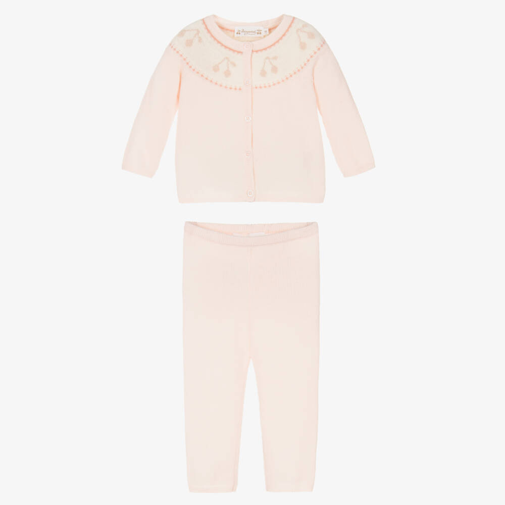 Bonpoint-طقم بنطلون بنات رضع صوف وكشمير لون زهري فاتح | Childrensalon