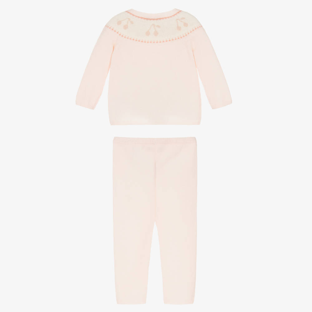 Bonpoint-طقم بنطلون بنات رضع صوف وكشمير لون زهري فاتح | Childrensalon