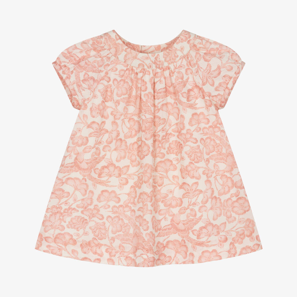 Bonpoint-Baby Girls Pink Botanical Print Cotton Dress | Childrensalon