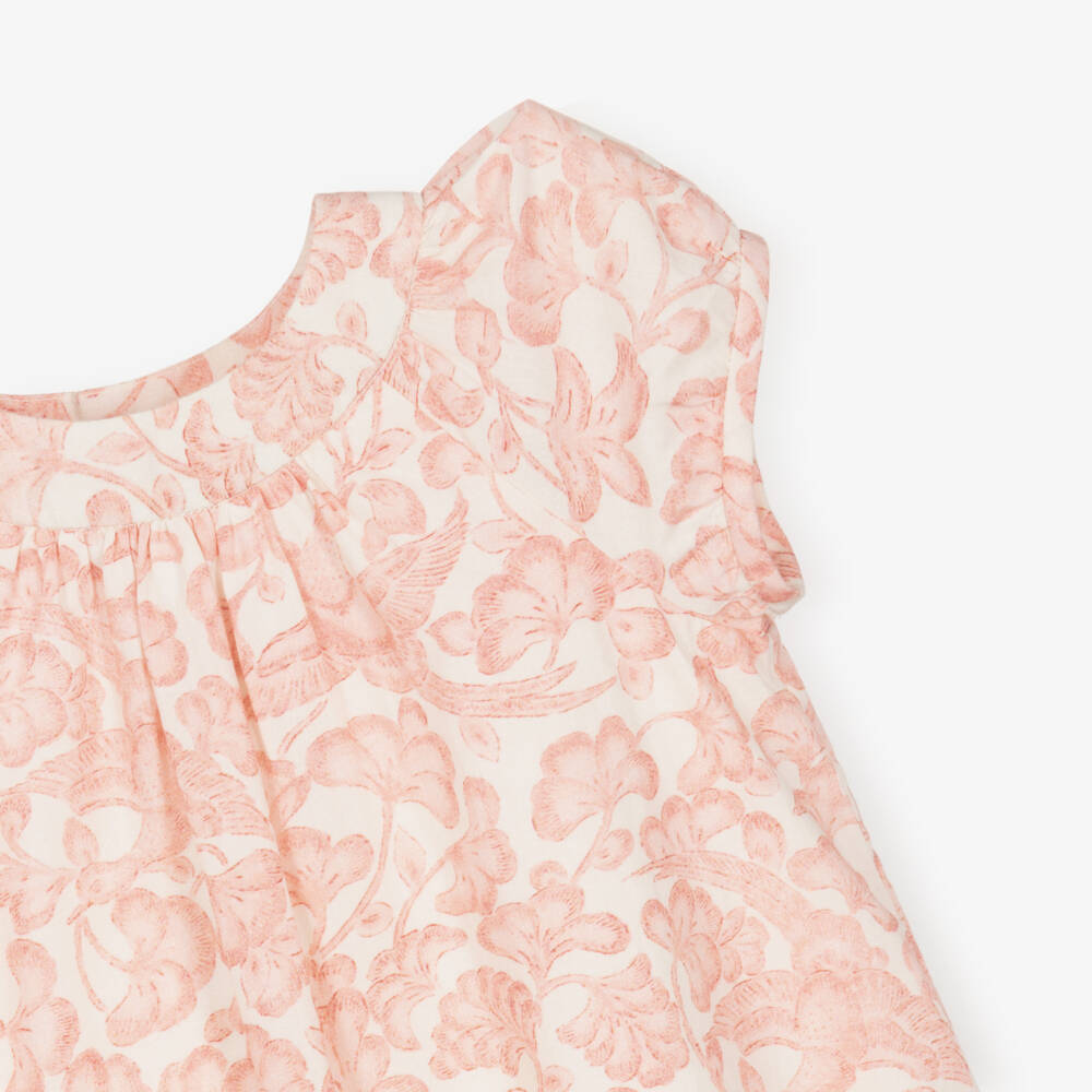 Bonpoint-Baby Girls Pink Botanical Print Cotton Dress | Childrensalon