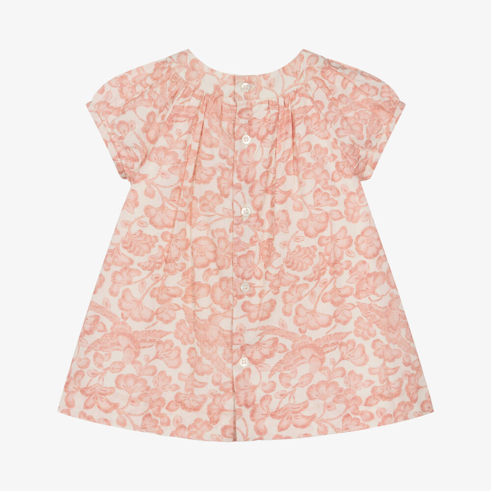 Bonpoint-Baby Girls Pink Botanical Print Cotton Dress | Childrensalon