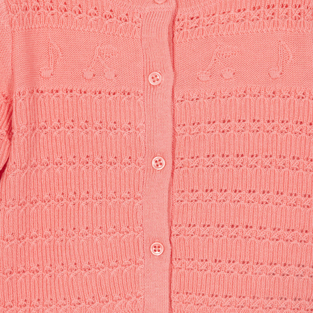 Bonpoint-Baby Girls Pink Cotton & Wool Cardigan | Childrensalon