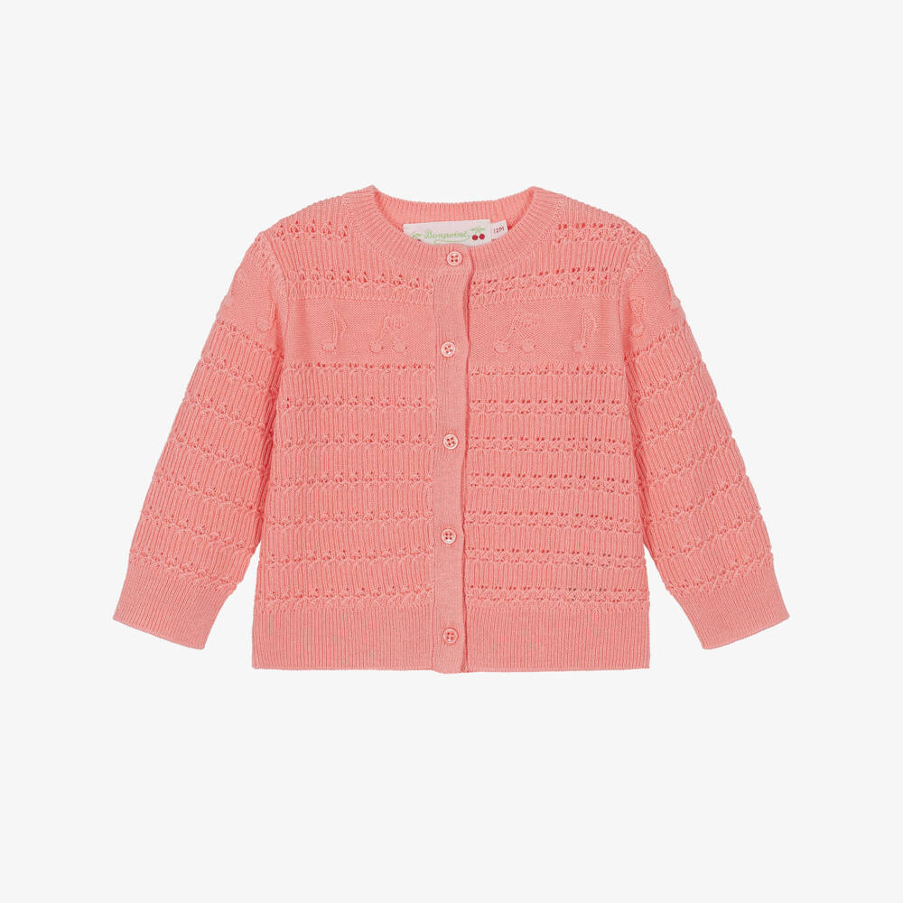 Bonpoint-Baby Girls Pink Cotton & Wool Cardigan | Childrensalon