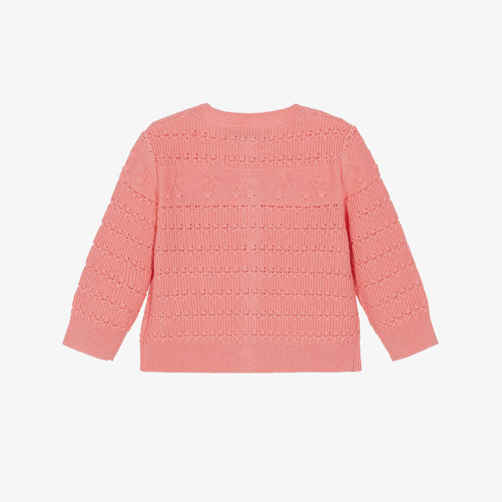 Bonpoint-Baby Girls Pink Cotton & Wool Cardigan | Childrensalon