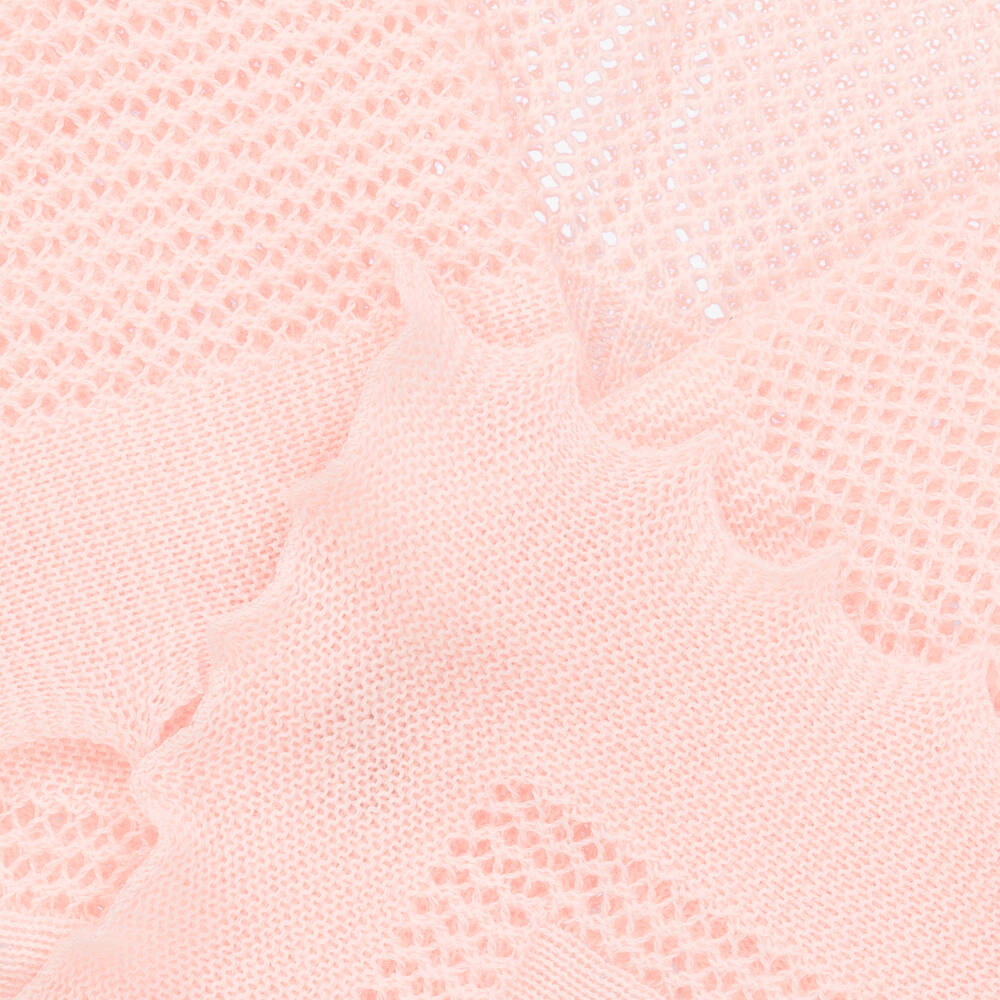 Bonpoint-Baby Girls Pink Scalloped Edge Knitted Blanket (90cm) | Childrensalon