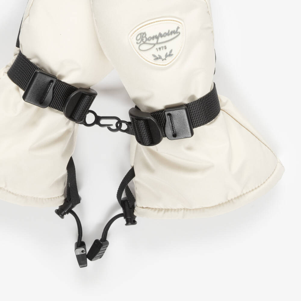 Bonpoint-Beige & Black Padded Ski Mittens | Childrensalon