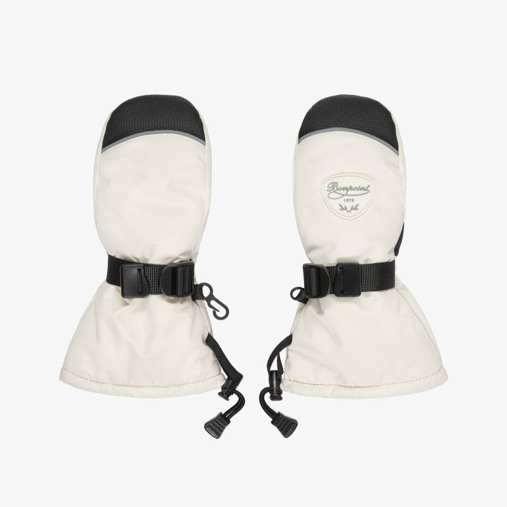 Bonpoint-Beige & Black Padded Ski Mittens | Childrensalon