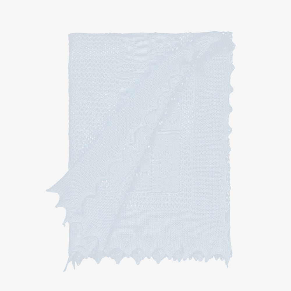 Bonpoint-Blue Cotton & Wool Knit Baby Blanket (84cm) | Childrensalon