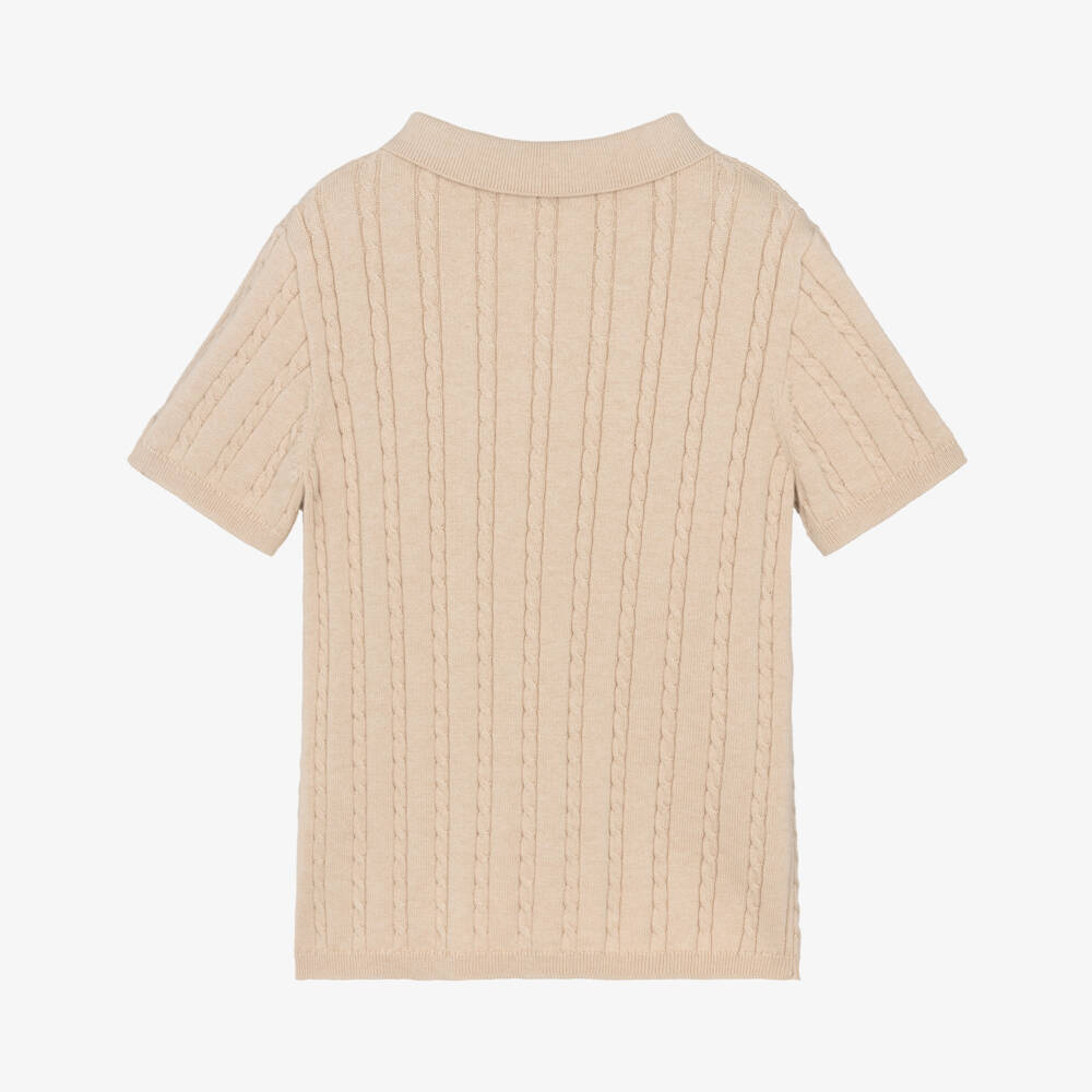 Bonpoint-Boys Beige Cotton & Cashmere Knitted Polo Shirt | Childrensalon