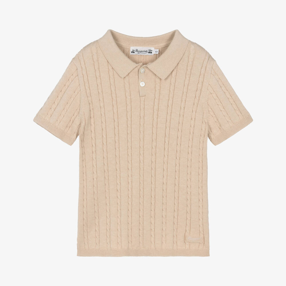 Bonpoint-Boys Beige Cotton & Cashmere Knitted Polo Shirt | Childrensalon