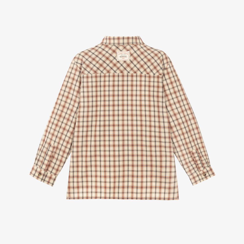 Bonpoint-Boys Beige Cotton Poplin Check Shirt | Childrensalon