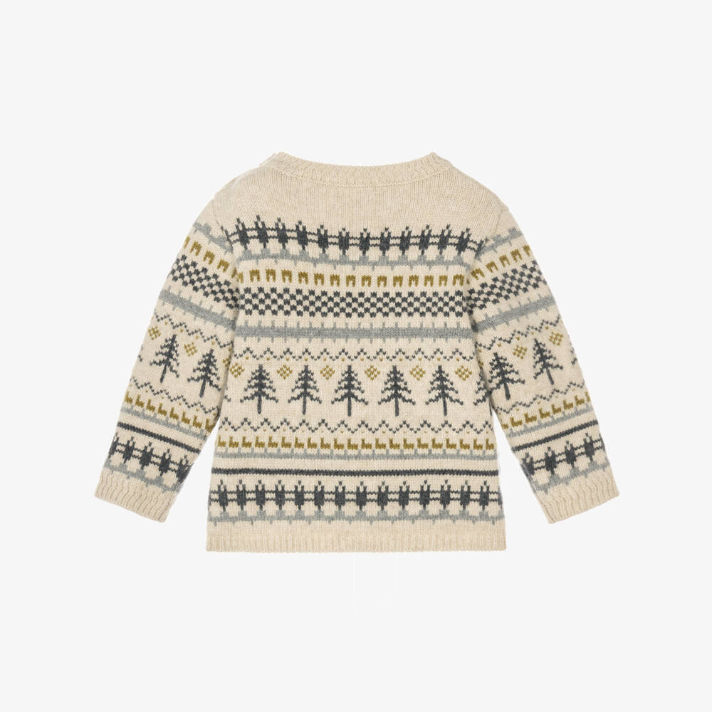 Bonpoint-Boys Beige Knitted Fair Isle Sweater | Childrensalon