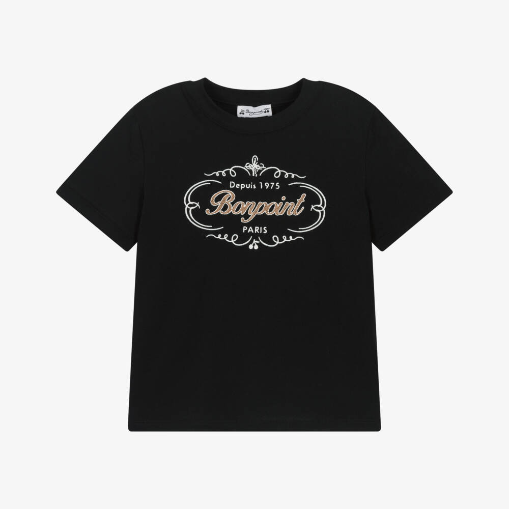 Bonpoint-Boys Black Cotton Heritage Logo Print T-Shirt | Childrensalon