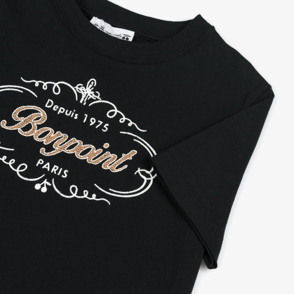 Bonpoint-Boys Black Cotton Heritage Logo Print T-Shirt | Childrensalon