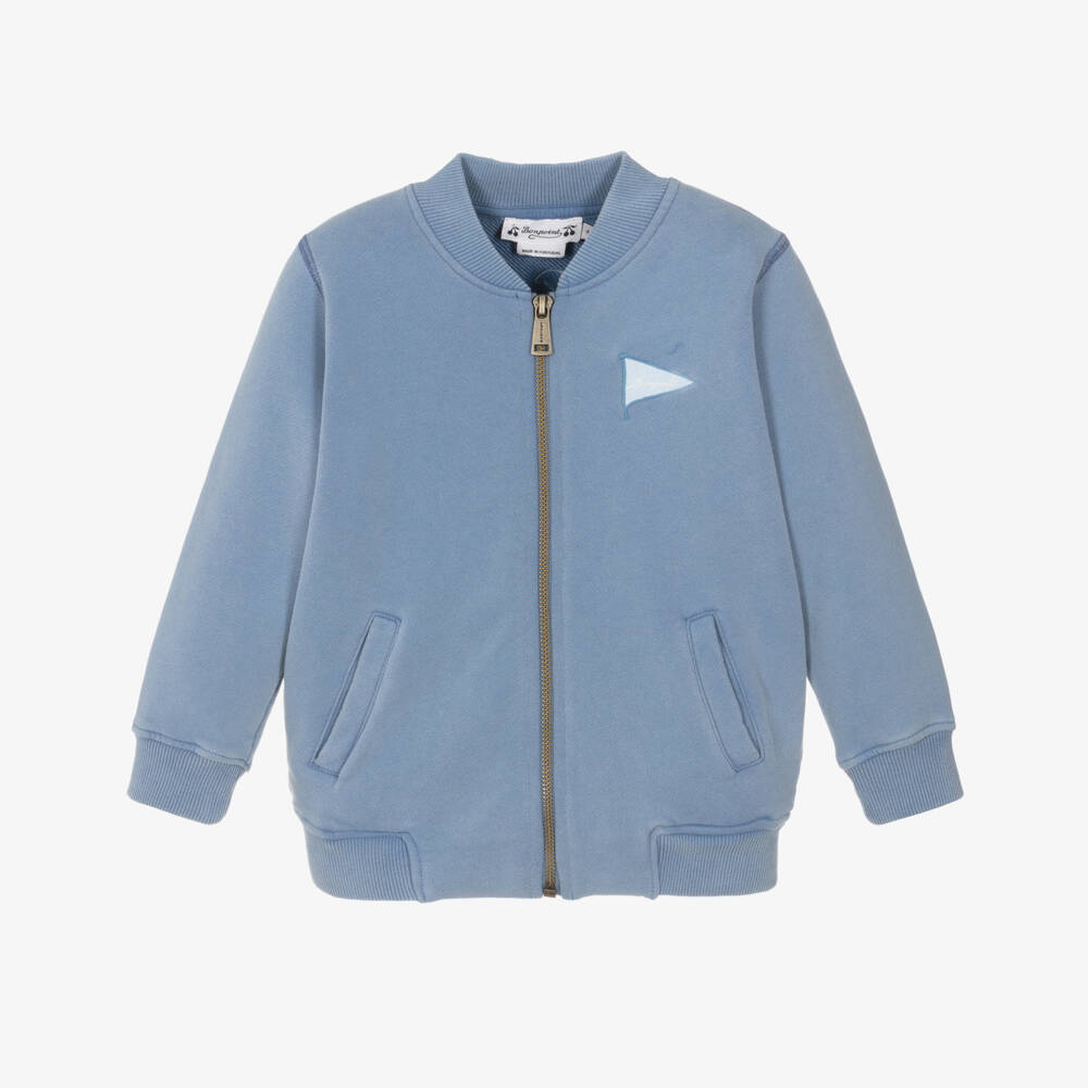 Bonpoint-Boys Blue Zip-Up Top with Palm Tree Graphic | Childrensalon