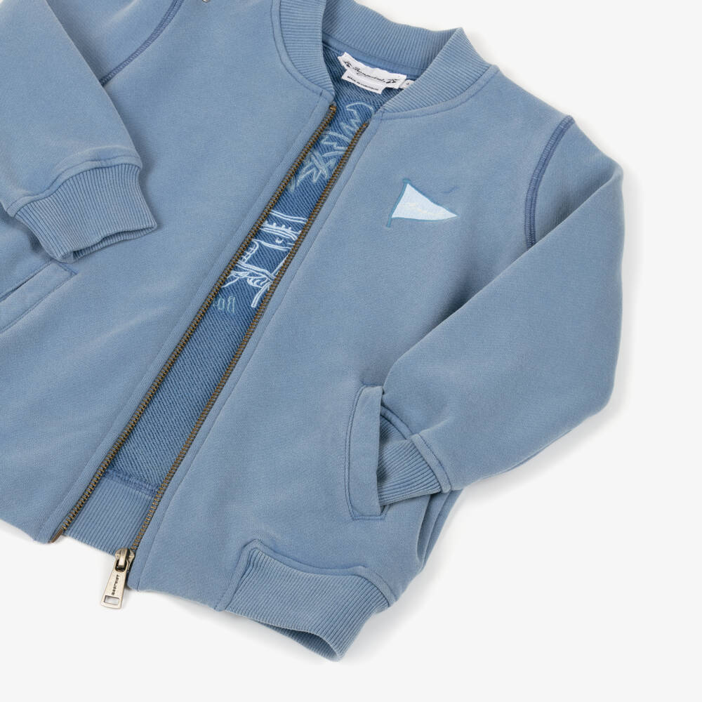 Bonpoint-Boys Blue Zip-Up Top with Palm Tree Graphic | Childrensalon