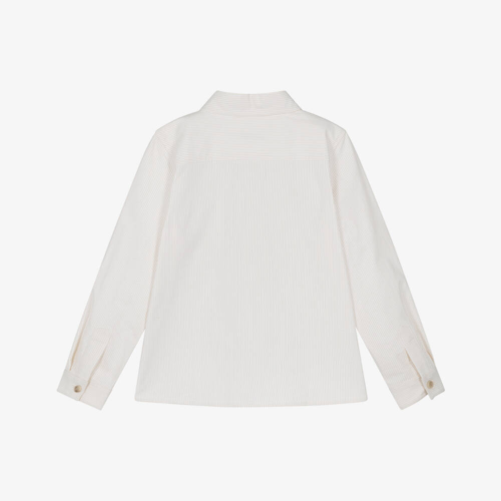 Bonpoint-Boys Ivory & Beige Stripe Oxford Cotton Shirt | Childrensalon