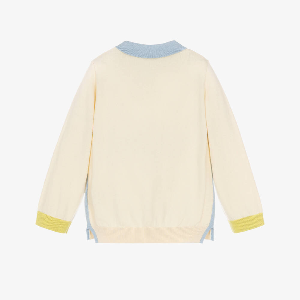 Bonpoint-Boys Ivory & Blue Cotton Polo Sweater | Childrensalon