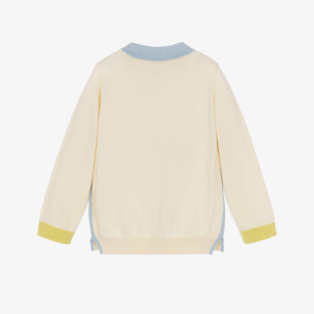 Bonpoint-Boys Ivory & Blue Cotton Polo Sweater | Childrensalon