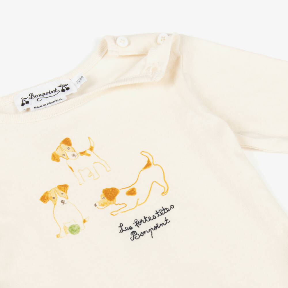 Bonpoint-Boys Ivory Cotton Dog Print Long Sleeve Top | Childrensalon