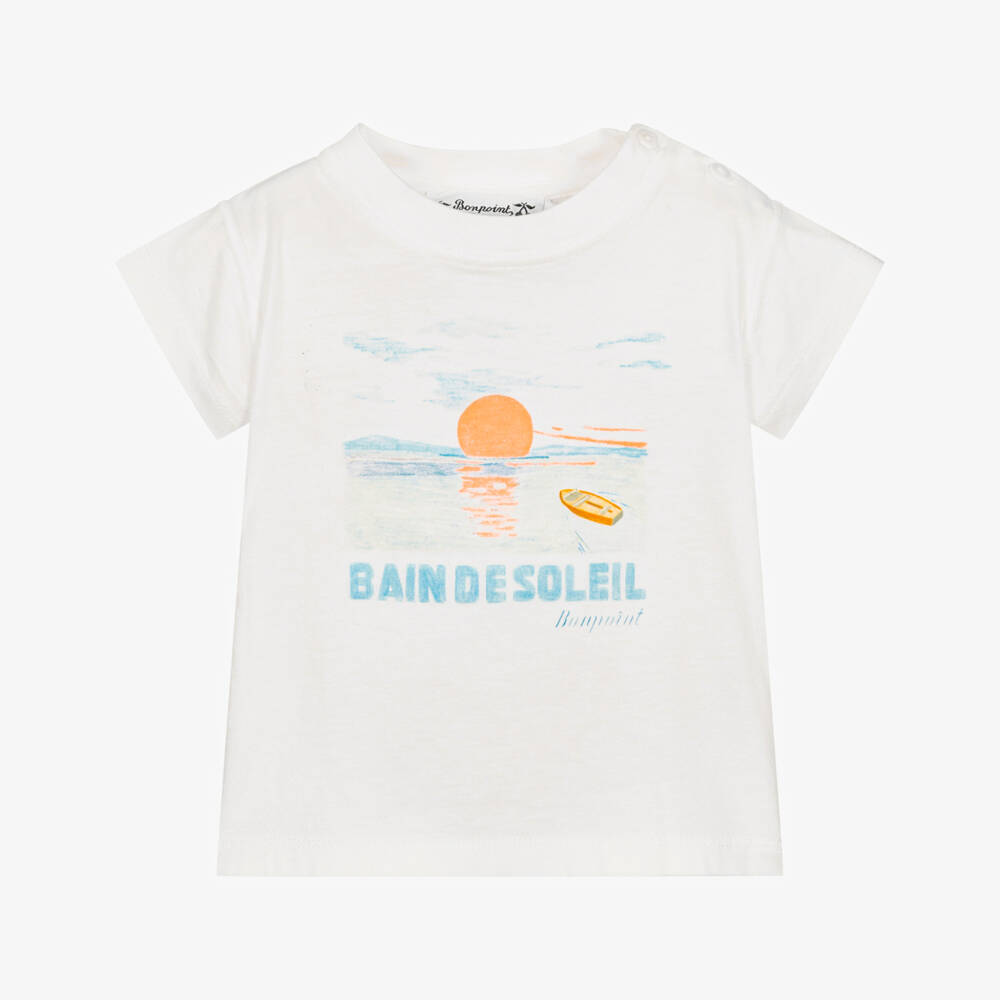 Bonpoint-Boys Ivory Cotton Sun & Sea Print T-Shirt | Childrensalon