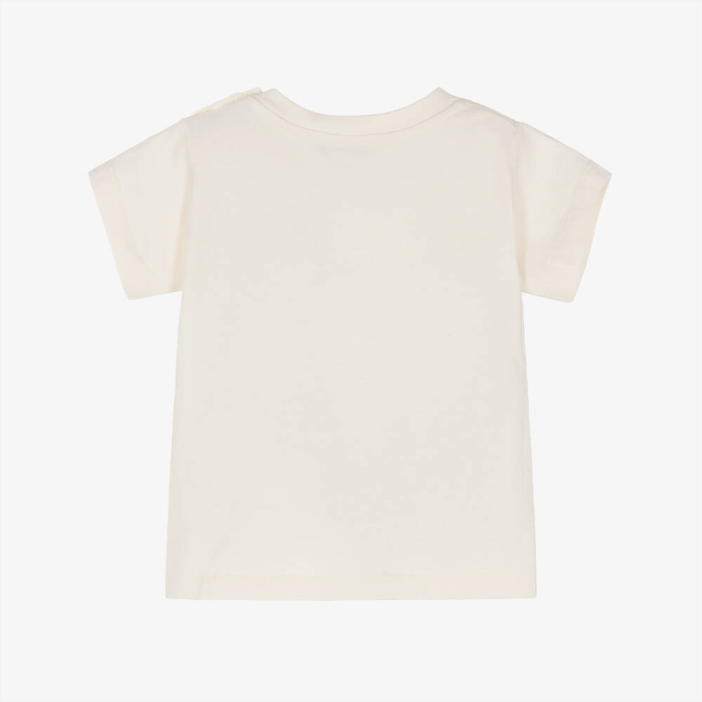 Bonpoint-Boys Ivory Cotton T-Shirt with Blue Car Print | Childrensalon